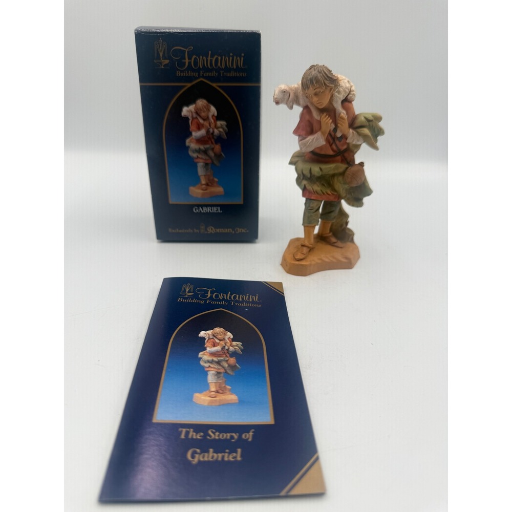 Fontanini Gabriel Shepherd Figurine with Lamb 5 In Heirloom Nativity 72551 Italy